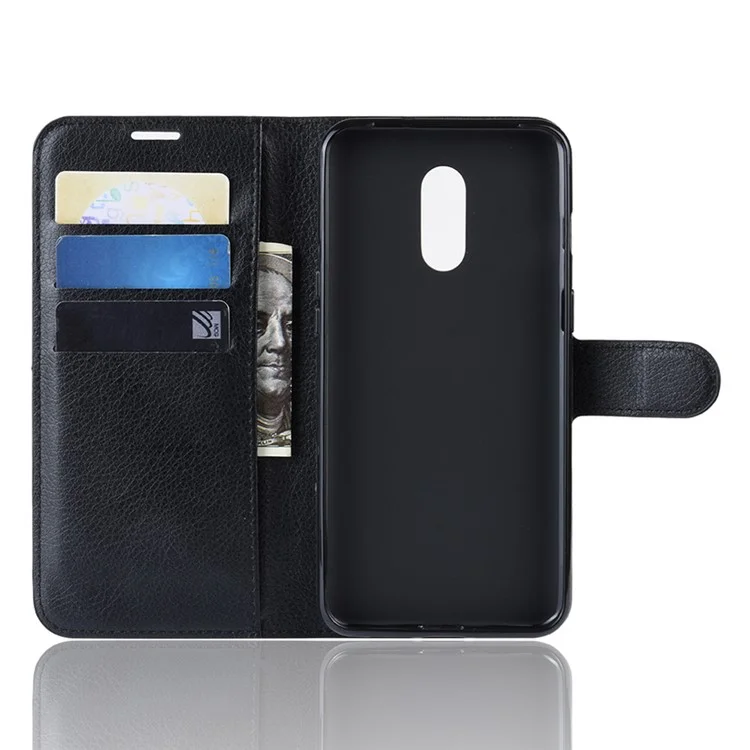 Litchi Textur Wallet Stand Leder Schutzhülle Für OnePlus 7 - Schwarz