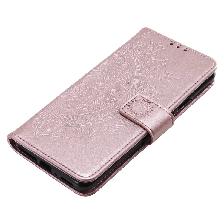 Imprint Flower Leather Wallet Case for OnePlus 7 Pro - Rose Gold