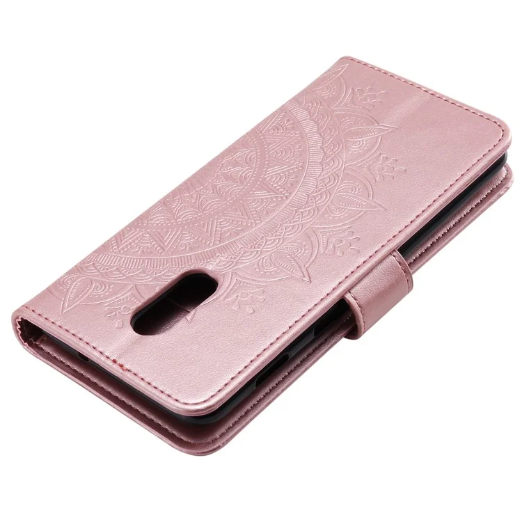 Carteira de Couro de Impressão Caixa de Couro Para OnePlus 7 - Rosa Ouro