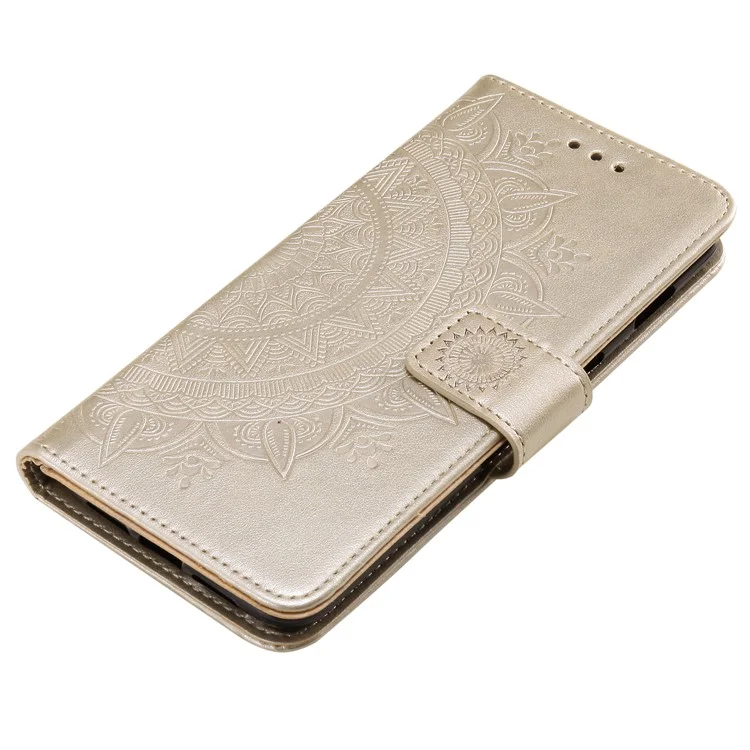 Imprint Flower Leather Wallet Case for OnePlus 7 - Gold