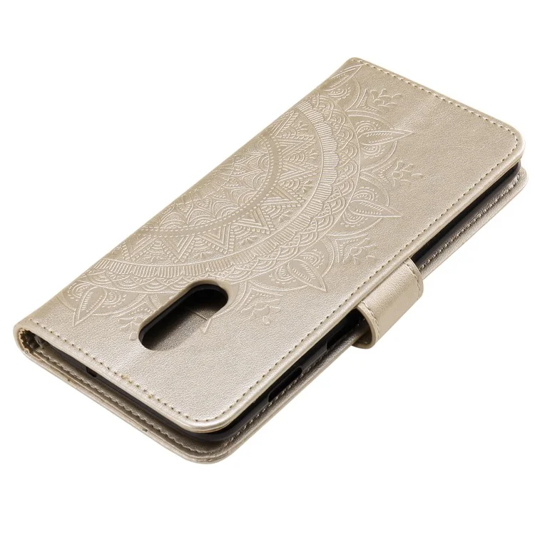 Imprint Flower Leather Wallet Case for OnePlus 7 - Gold