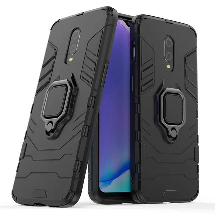 Cool Armor Guard Style Ring Holder Kickstand PC TPU Hybrid Telephip Para OnePlus 7 - Negro