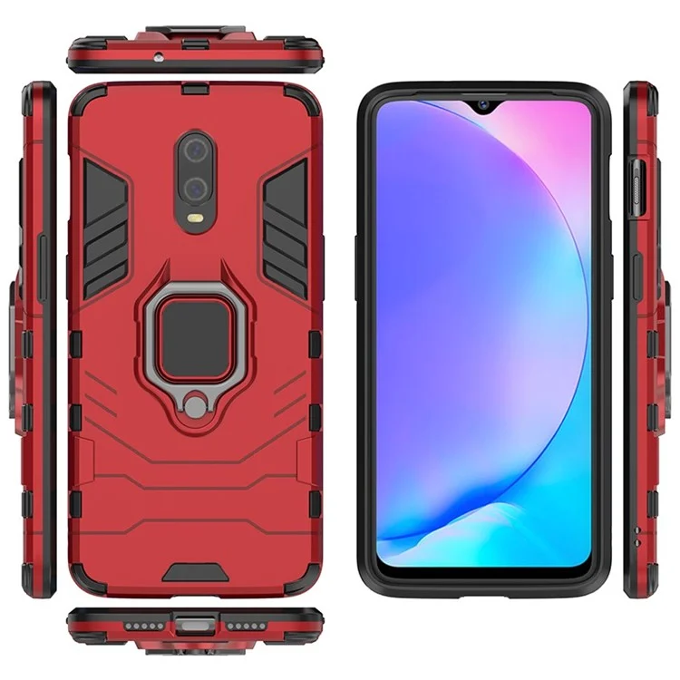 Cool Armor Guard Style Ring Holder Kickstand PC TPU Hybrid Phone Case for OnePlus 7 - Red