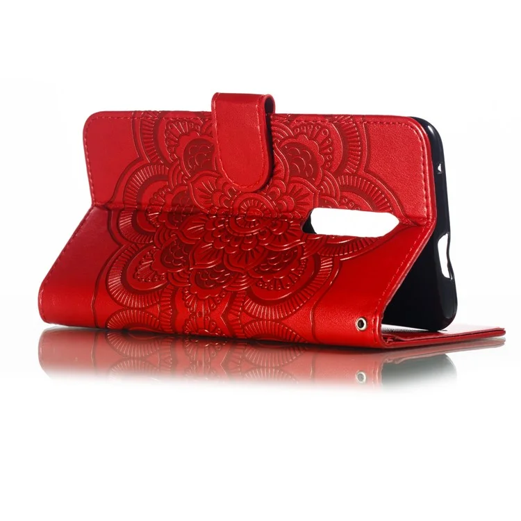 Custodia in pelle con fiore mandala per OnePlus 7 Pro - Rosso