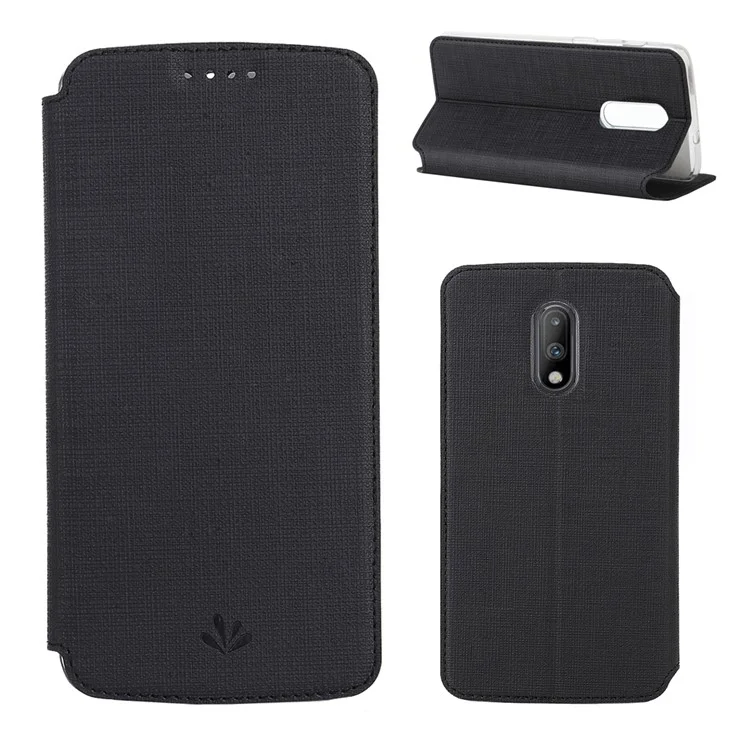 VILI DMX Funda de Cuero con Textura Cruzada y Ranura para Tarjeta para OnePlus 7 - Negro