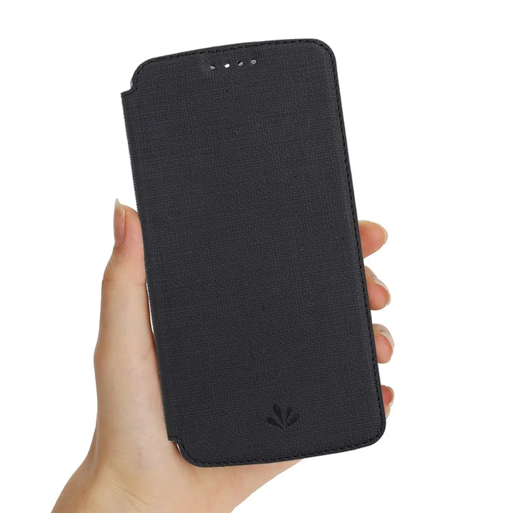 VILI DMX Funda de Cuero con Textura Cruzada y Ranura para Tarjeta para OnePlus 7 - Negro
