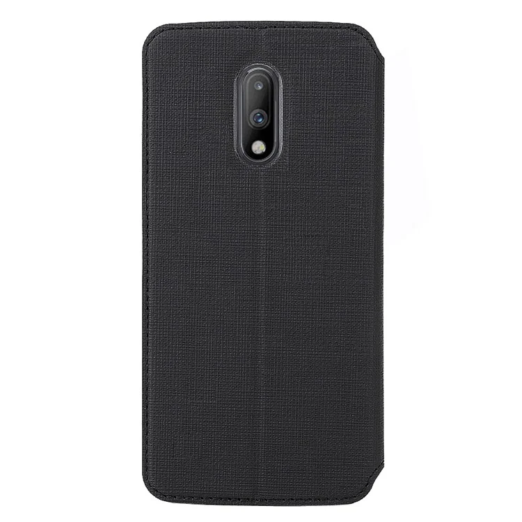 VILI DMX Cross Texture Leather Stand Case with Card Slot for OnePlus 7 - Black