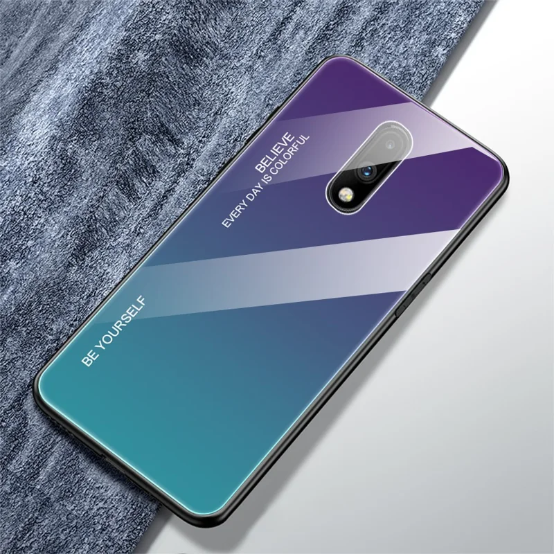 Gradientfarvet glas + TPU-hybriddæksel til OnePlus 7 - Lilla/Blå