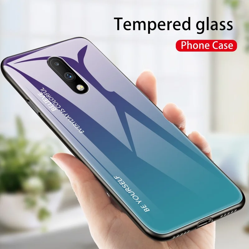 Gradientfarvet glas + TPU-hybriddæksel til OnePlus 7 - Lilla/Blå