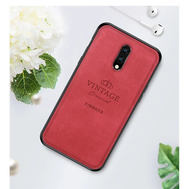 Pinwuyo Honorable Series PC + TPU + Couverture de Téléphone en Cuir Pour OnePlus 7 - Rouge