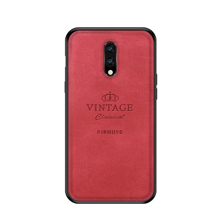 PINWUYO Honorable Series PC + TPU + Leather Phone Cover for OnePlus 7 - Red