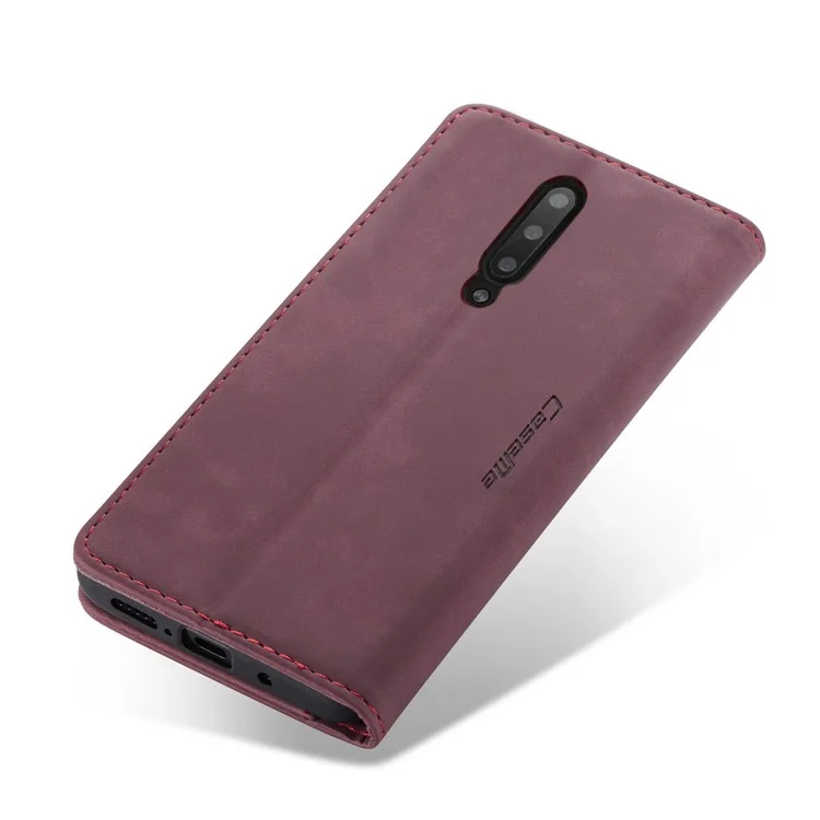 Caseme 013 Series Per OnePlus 7 Pro Portafoglio Auto-Assorbed Stand PU Cover Del Telefono In Pelle PU - Vino Rosso