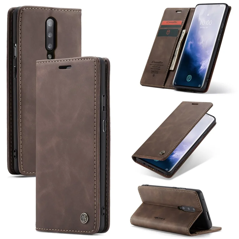 CASEME 013 Series for OnePlus 7 Pro Auto-absorbed Wallet Stand PU Leather Phone Cover - Coffee