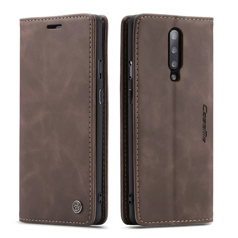 CASEME 013 Series for OnePlus 7 Pro Auto-absorbed Wallet Stand PU Leather Phone Cover - Coffee