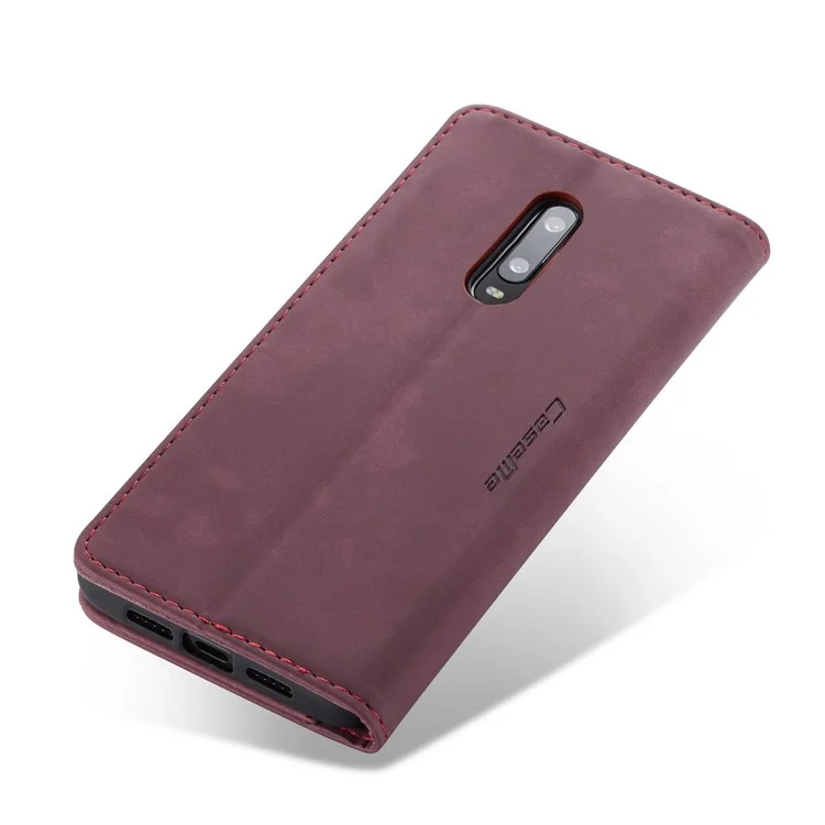 Caseme 013 Serie de Billetera de Cuero Absorbido Automáticamente Para OnePlus 7 - Vino Rojo