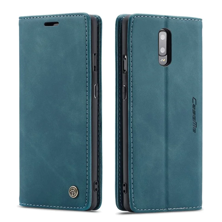 CASEME 013 Series Auto-absorbed Leather Flip Wallet Case for OnePlus 7 - Blue