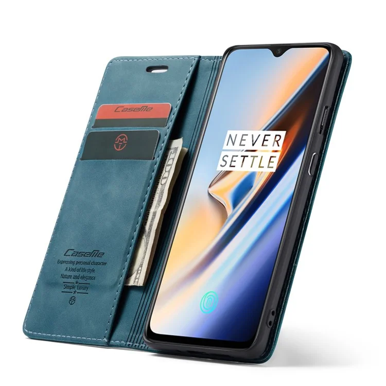 Caseme 013 Serie de Billetera de Cuero Absorbido Automáticamente Para OnePlus 7 - Azul