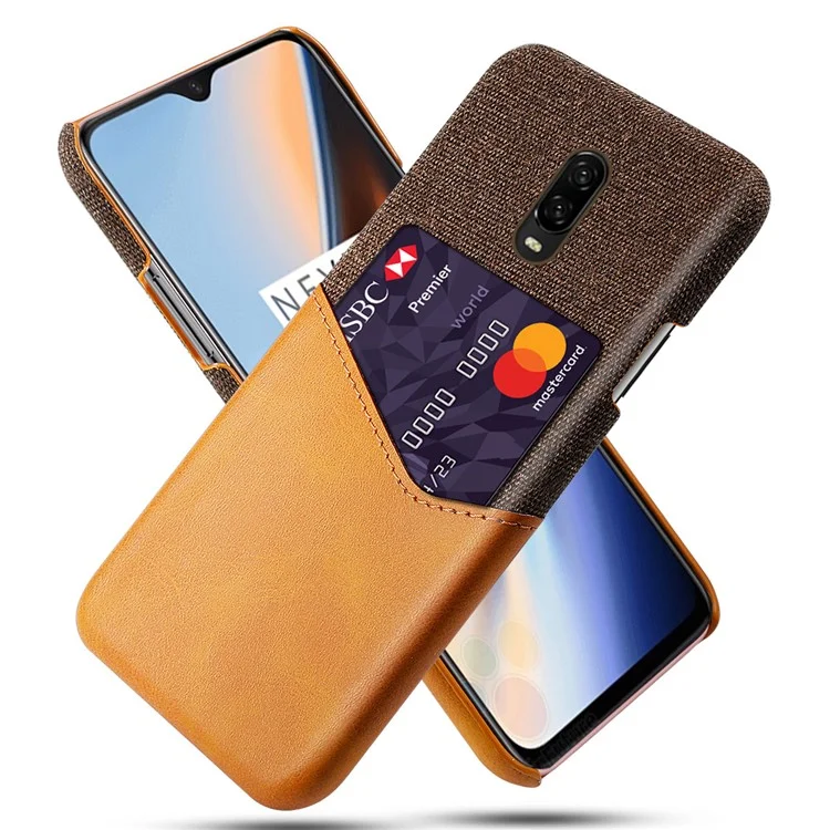 KSQ PC + PU + Cloth Hybrid Phone Back Cover Shell with Card Slot for OnePlus OnePlus 7 - Orange