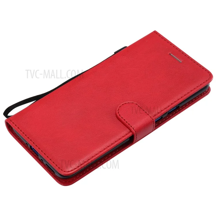 For OnePlus 7 Pro Case Solid Color Leather Mobile Cover Wallet Stand with Strap - Red