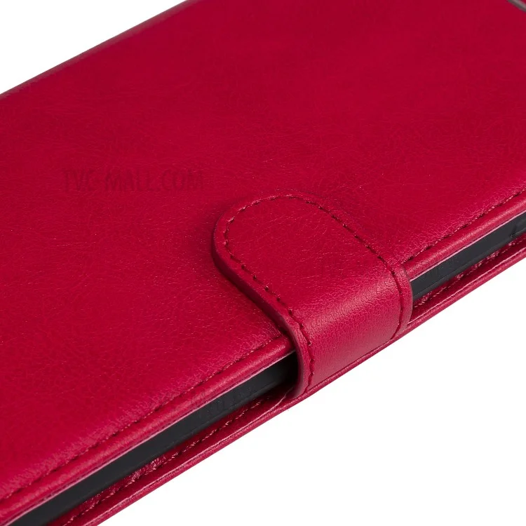 For OnePlus 7 Pro Case Solid Color Leather Mobile Cover Wallet Stand with Strap - Red