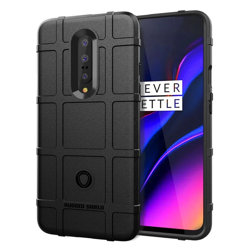 Shock-proof Rugged Square Grid Texture TPU Back Case for OnePlus 7 Pro - Black