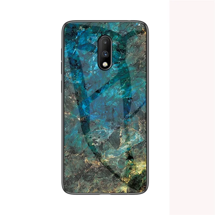 Estuche híbrido de vidrio templado con textura de mármol + PC + TPU para OnePlus 7 - Esmeralda