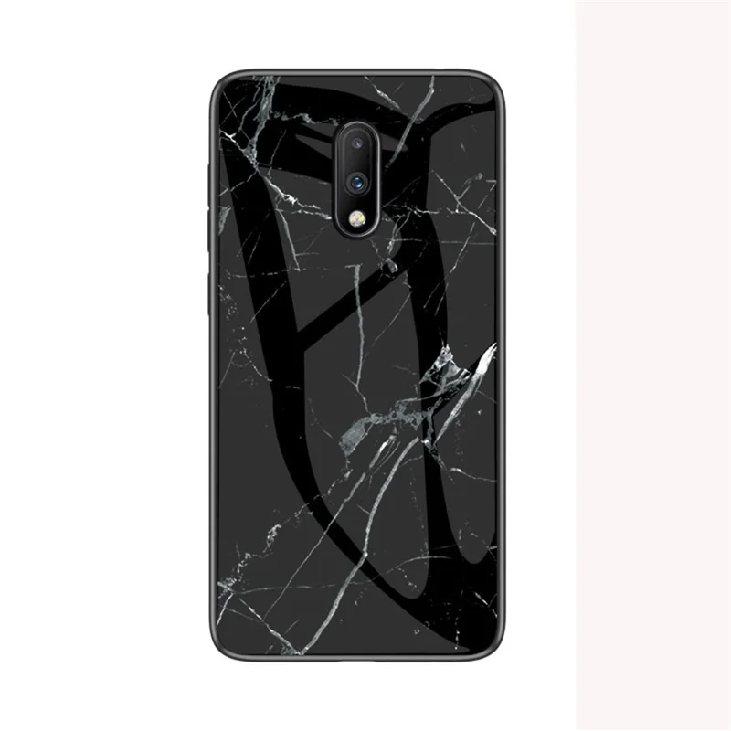 Marmerstruktur Hærdet Glas + PC + TPU Hybrid Case til OnePlus 7 - Sort