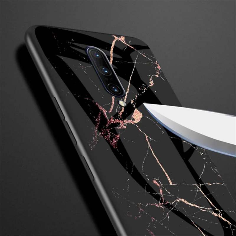 Marble Skin Tempered Glass + PC + TPU Shell for OnePlus 7 Pro - Gold