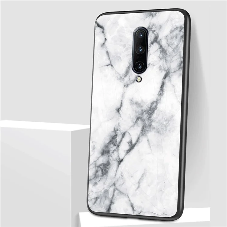Marbre Peau Verre Trempé + PC + Coque TPU pour OnePlus 7 Pro - Blanc