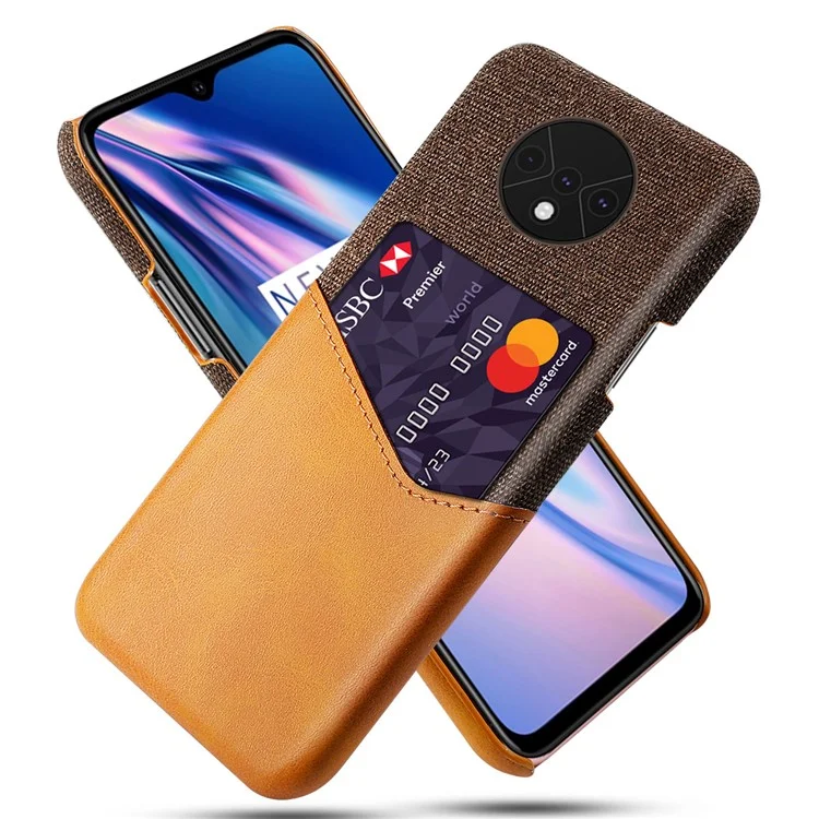 Capa de telefone KSQ Cloth PU Leather Coated PC com slot para cartão para OnePlus 7T - Marrom
