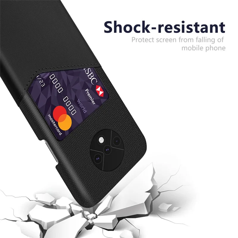KSQ Cloth PU Leather Coated PC Back Case with Card Slot Phone Cover for OnePlus 7T - Black