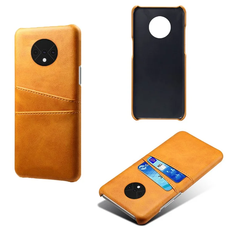 KSQ Double Cartes pu Leather en Cuir Enduit de PC Dur PC Pour OnePlus 7T - Orange