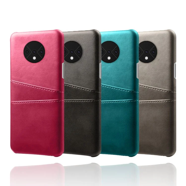 KSQ Double Cartes pu Leather en Cuir Enduit de PC Dur PC Pour OnePlus 7T - Orange