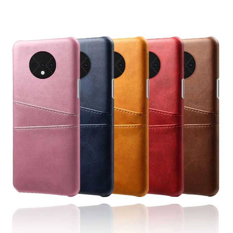 KSQ Double Cartes pu Leather en Cuir Enduit de PC Dur PC Pour OnePlus 7T - Orange