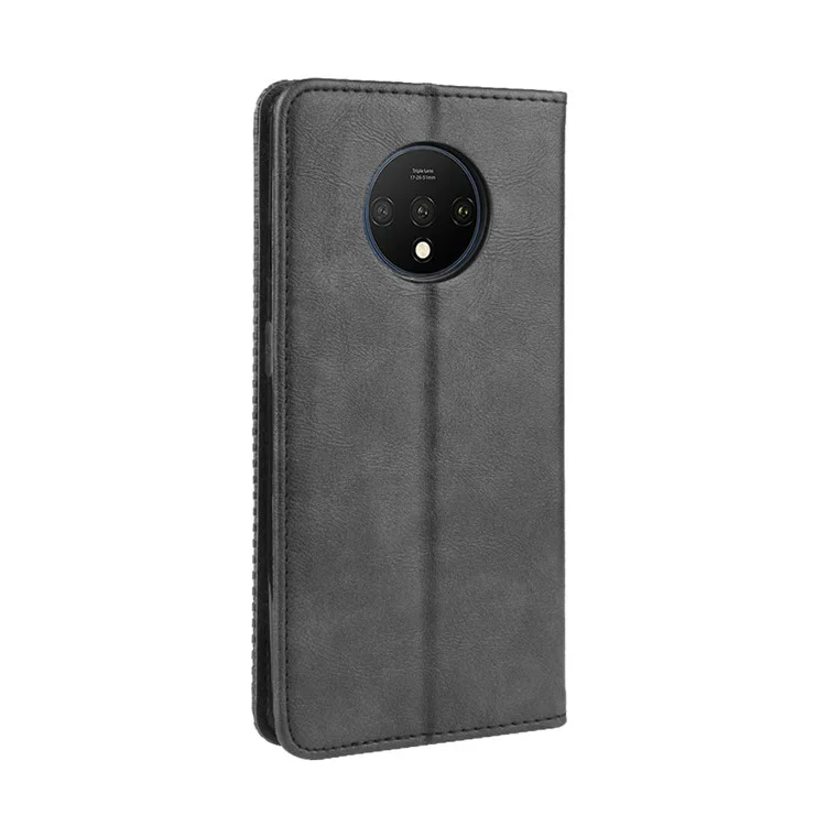 Capa de Telefone de Couro Estilosa e Retrô Absorvida Automaticamente para OnePlus 7T - Preta