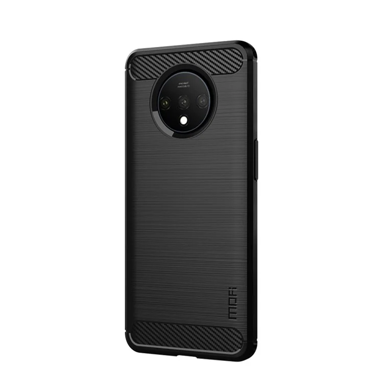 MOFI Texture en Fibre de Carbone Case de Dos TPU Brossé Pour OnePlus 7T - le Noir