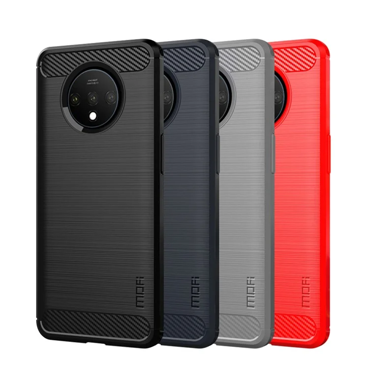 Capa Traseira de TPU com Textura de Fibra de Carbono Escovado MOFI para OnePlus 7T - Preto