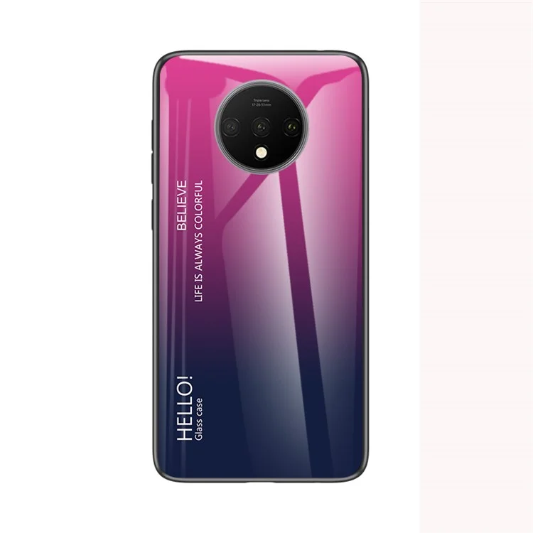 For OnePlus 7T Gradient Color Tempered Glass PC TPU Hybrid Phone Case - Rose/Dark Blue