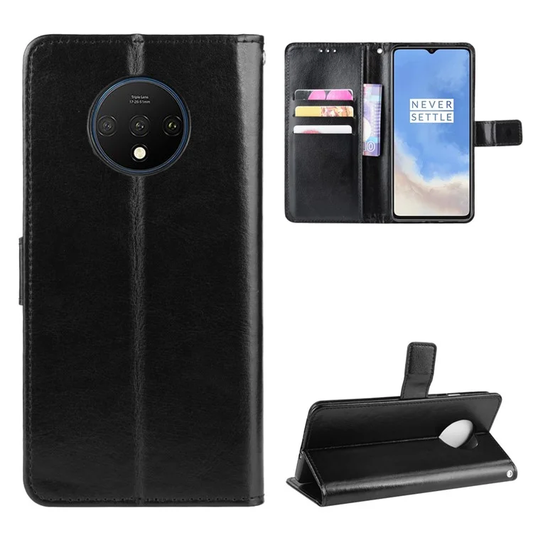 Crazy Horse Skin en Cuir en Cuir Shell Shell Pour OnePlus 7T - le Noir