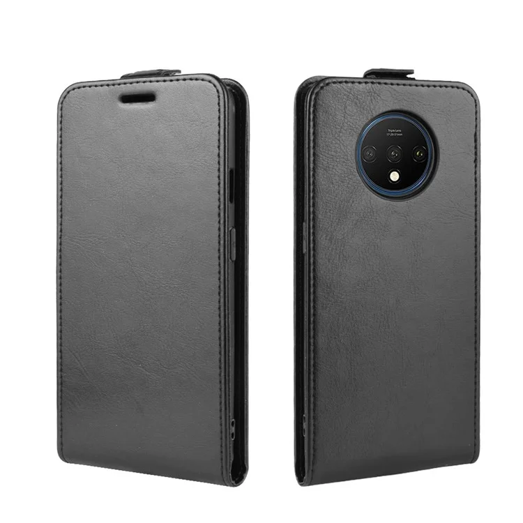 Casa de Couro Vertical de Cavalo Louco Com Slot de Cartão Para OnePlus 7T - Preto