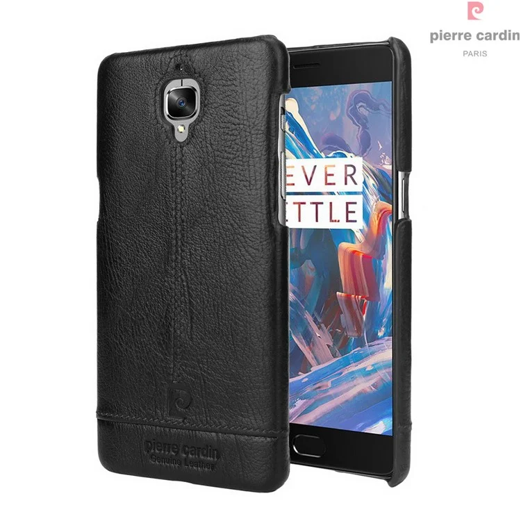 PIERRE CARDIN for OnePlus 3 / 3T Genuine Leather Coated Hard Mobile Case - Black