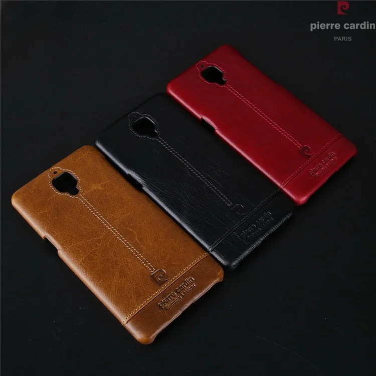 PIERRE CARDIN for OnePlus 3 / 3T Genuine Leather Coated Hard Mobile Case - Black