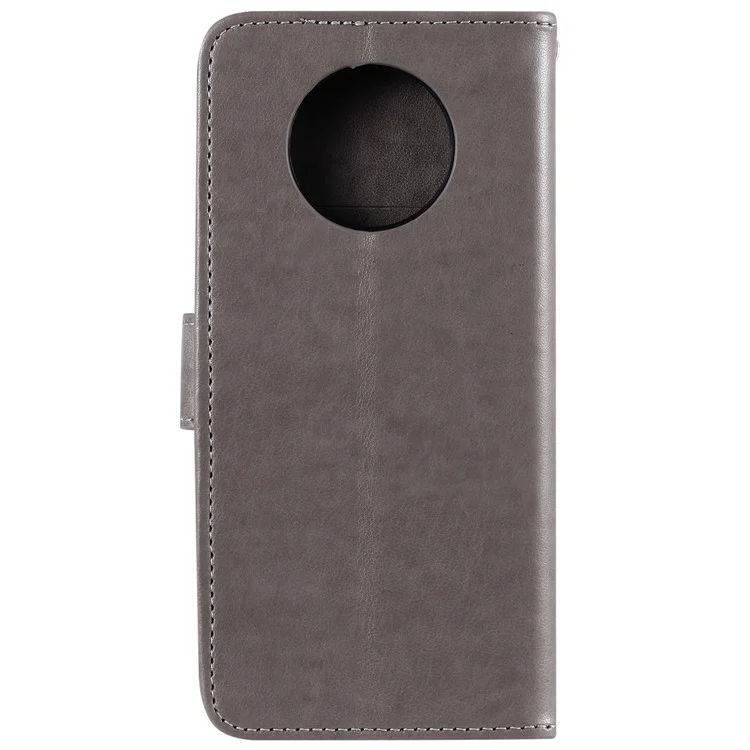 Impressão Flor e Carteira de Gato Phone Flip Leather Shell Para OnePlus 7T - Cinza