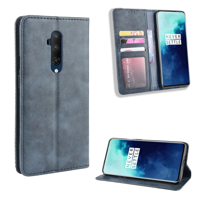 Retrostijl Auto-aanhechthoeden van Leer voor OnePlus 7T Pro - Blauw