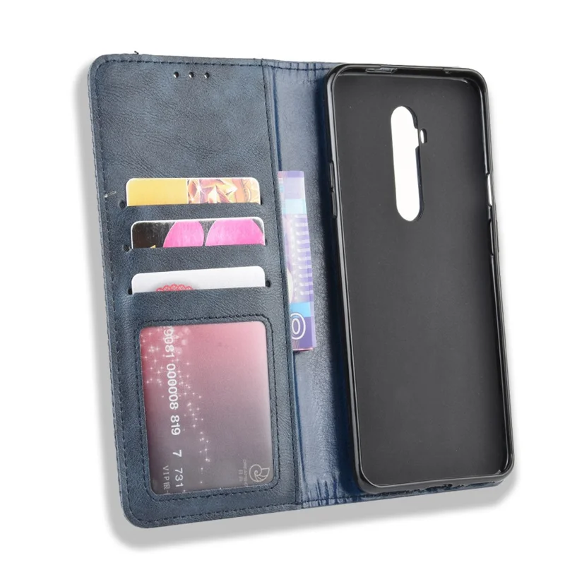 Retrostijl Auto-aanhechthoeden van Leer voor OnePlus 7T Pro - Blauw