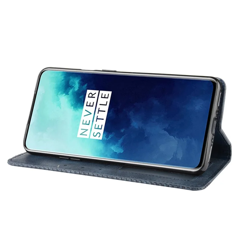 Retrostijl Auto-aanhechthoeden van Leer voor OnePlus 7T Pro - Blauw