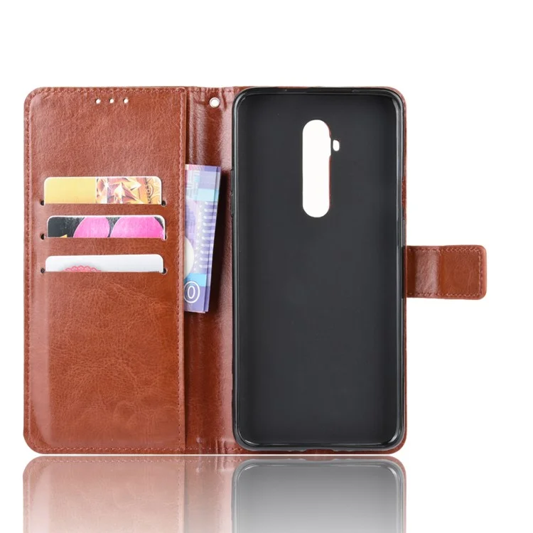 Crazy Horse Texture Leather Wallet Phone Shell Casing for OnePlus 7T Pro - Brown