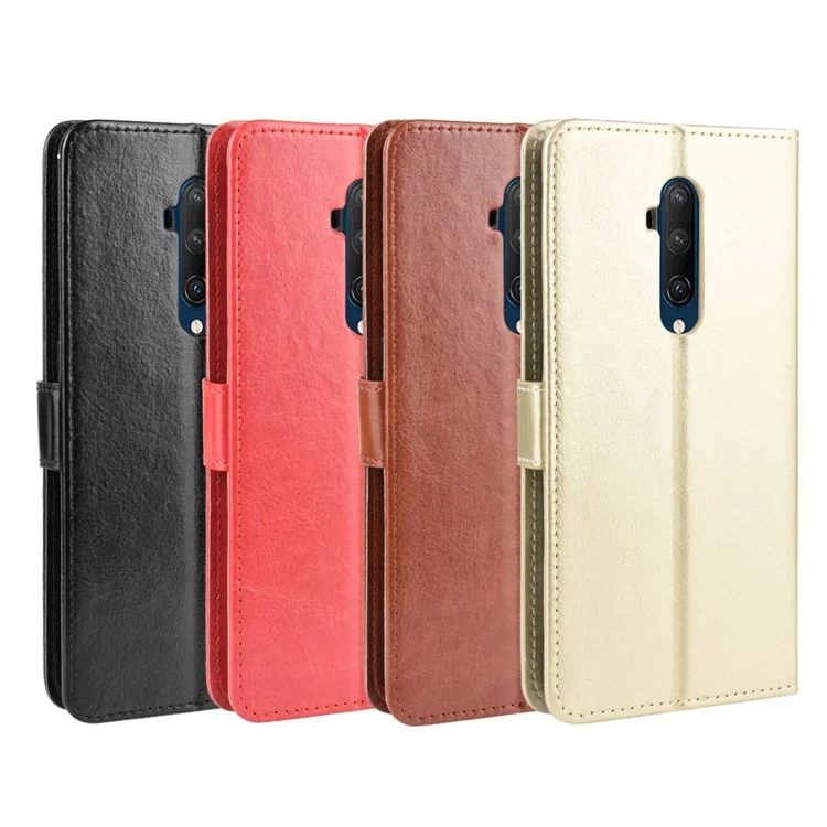 Crazy Horse Texture Leather Wallet Phone Shell Casing for OnePlus 7T Pro - Brown