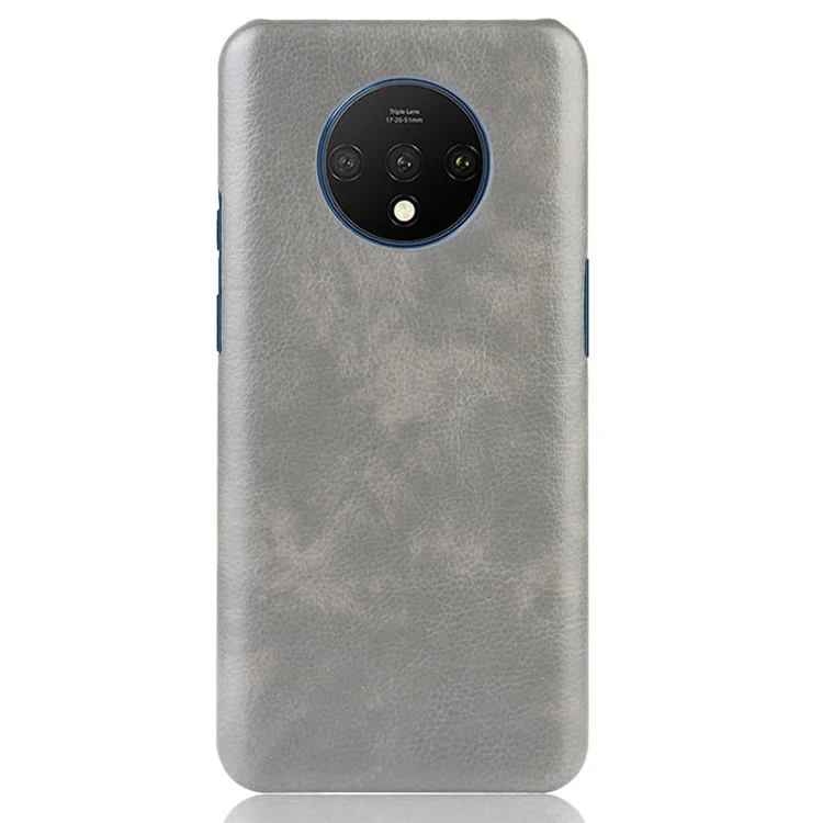 Litchi Skin Cozed Coated Hard PC Case Para OnePlus 7T - Cinza