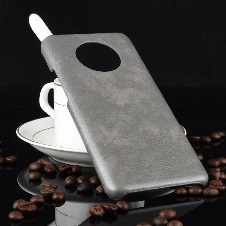 Litchi Skin Cozed Coated Hard PC Case Para OnePlus 7T - Cinza